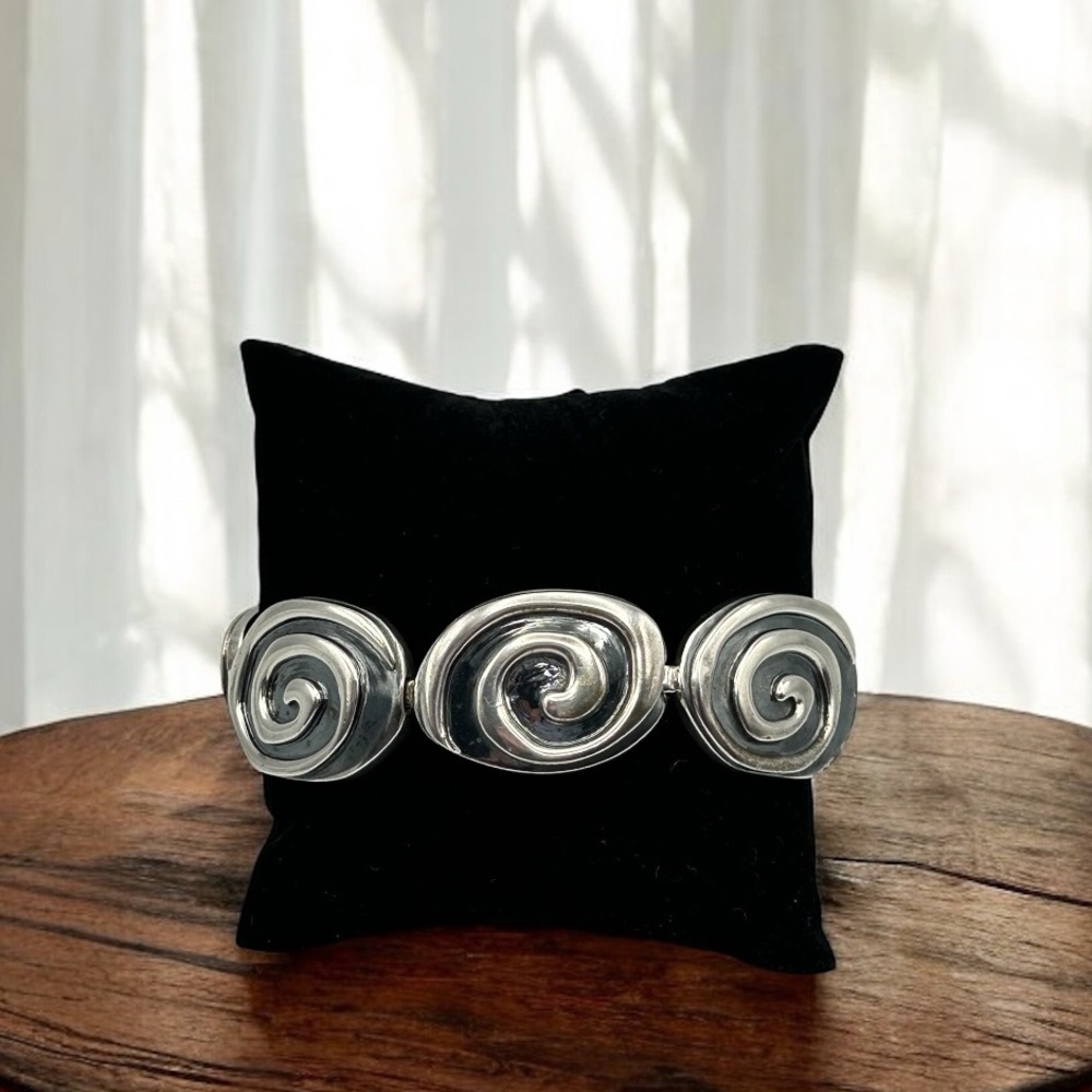 Retired Silpada 925 Sterling Silver Swirl Toggle Bracelet Safety Chain 7.5” EUC